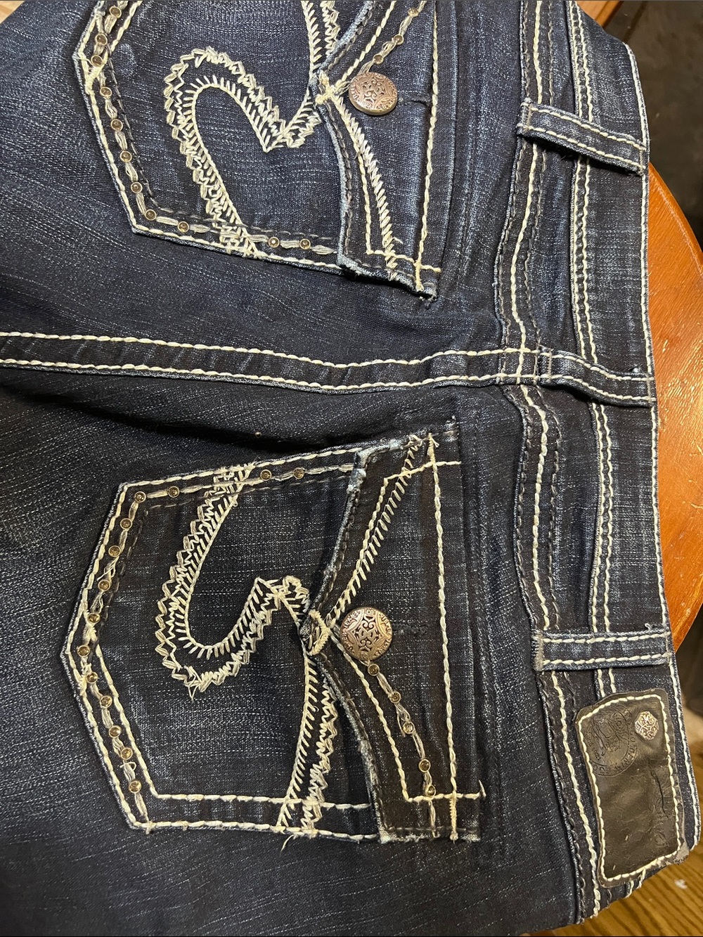 Silver Jeans Dark Indigo Boot Cut Jeans with Cream Stitching
